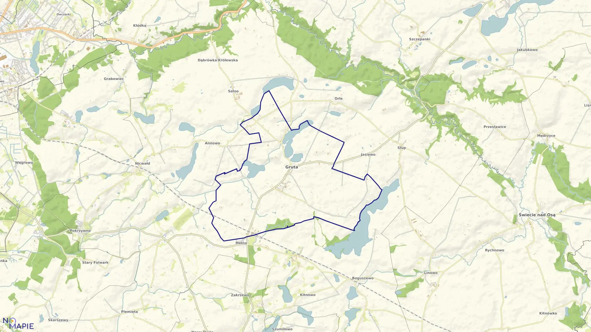 Mapa obrębu Gruta w gminie Gruta